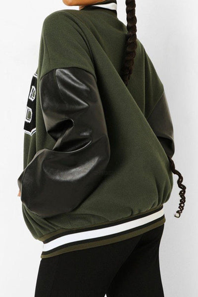 Street Letter Embroidered O Neck Outerwear