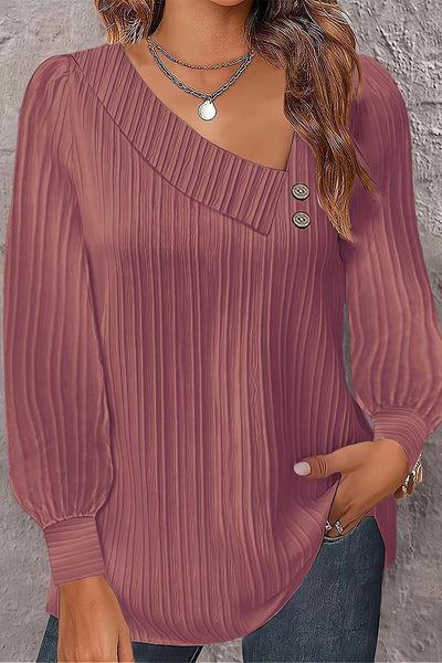 Elegant Simplicity Solid Buttons V Neck Tops