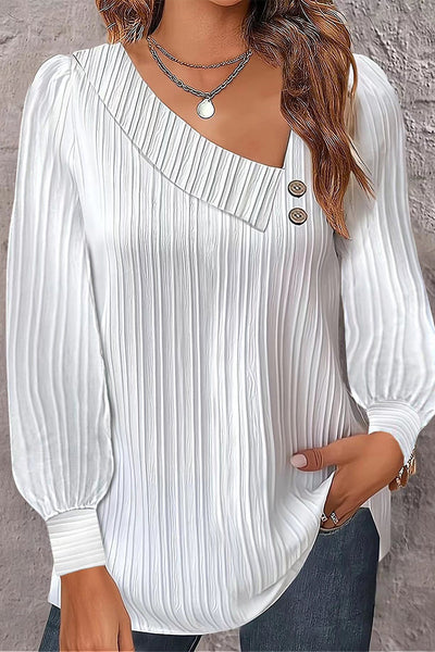 Elegant Simplicity Solid Buttons V Neck Tops