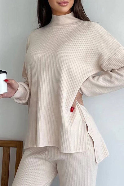 Casual Simplicity Solid Turtleneck Long Sleeve Two Pieces