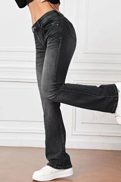 Casual Solid Pocket High Waist Denim Jeans