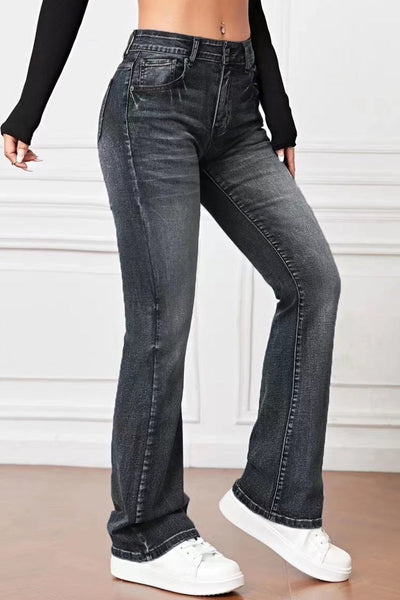 Casual Solid Pocket High Waist Denim Jeans