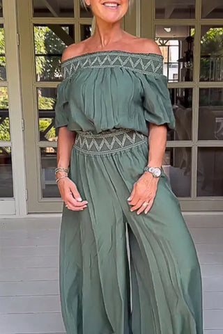 Elegant Solid Patchwork Off the Shoulder Loose Jumpsuits