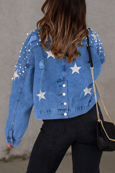 Casual Solid Beading Turndown Collar Long Sleeve Denim Jacket