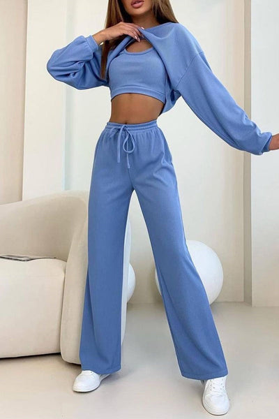 Casual Solid Asymmetrical O Neck Long Sleeve Three Pieces