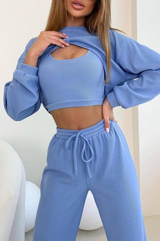 Casual Solid Asymmetrical O Neck Long Sleeve Three Pieces