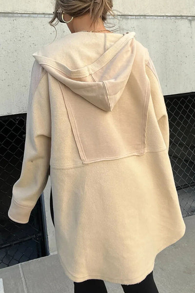 Casual Solid Pocket Slit Hooded Collar Tops