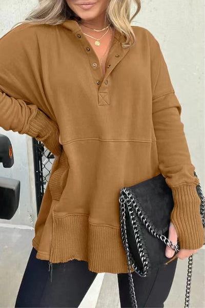 Casual Solid Buckle Hooded Collar Tops