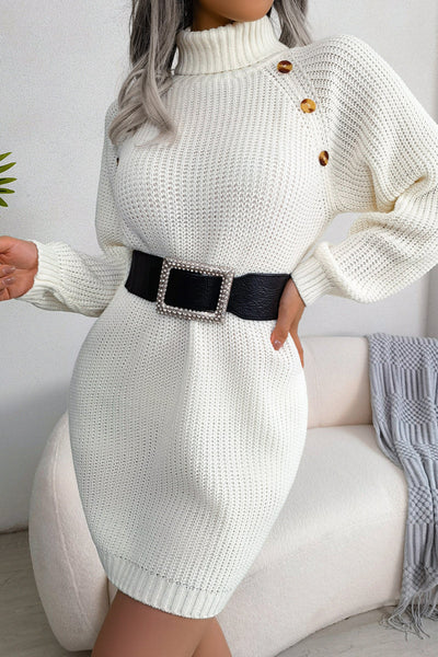 Street Solid Buttons Turtleneck Pencil Skirt Dresses(No Belt)