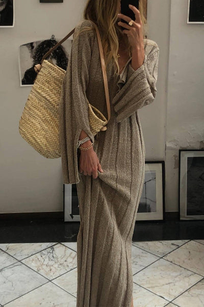 Casual Simplicity Solid Slit Fold V Neck One Step Skirt Dresses