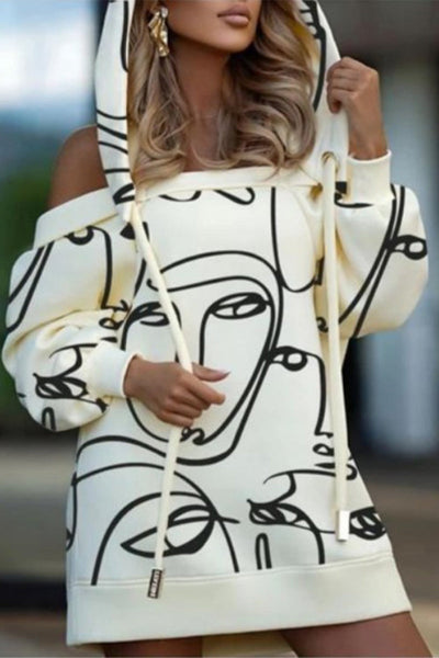 Sexy Street Geometric Print Patchwork Hooded Collar Tops