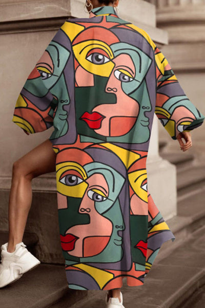 Casual Geometric Printing Turndown Collar Long Sleeve Two Pieces