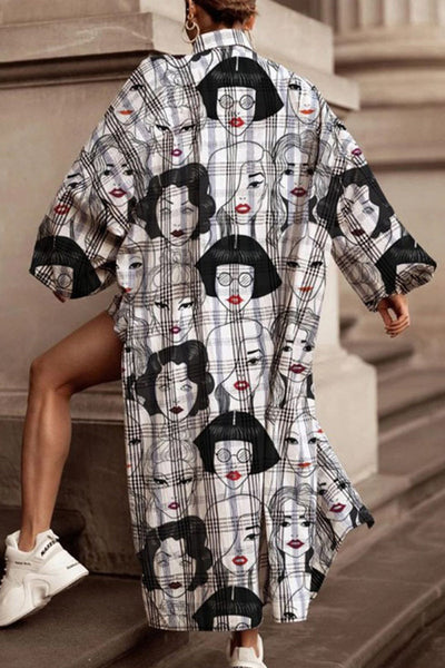 Casual Geometric Printing Turndown Collar Long Sleeve Two Pieces