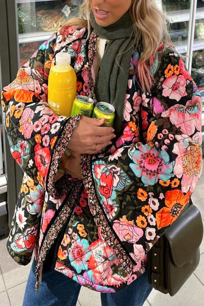 Casual College Floral Patchwork O Neck Outerwear