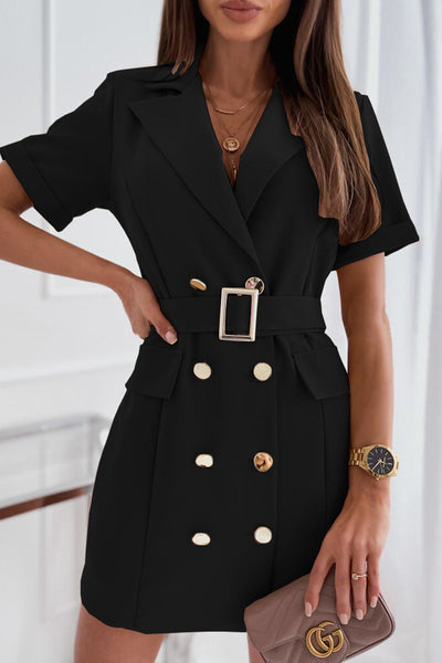 Casual Solid Buckle Turndown Collar Princess Dresses