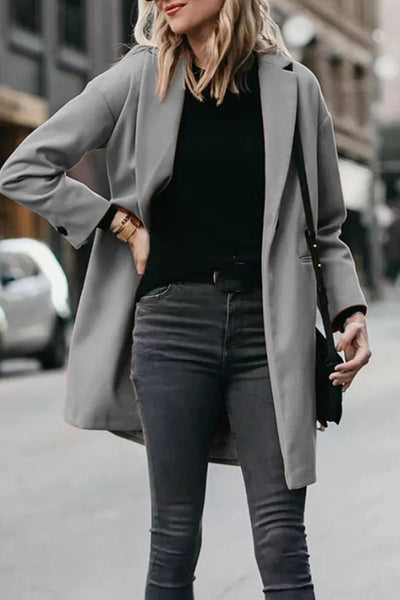 Street Elegant Solid Pocket Turn-back Collar Outerwear