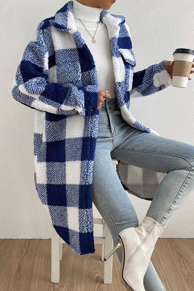 Casual Plaid Pocket Contrast Turndown Collar Outerwear