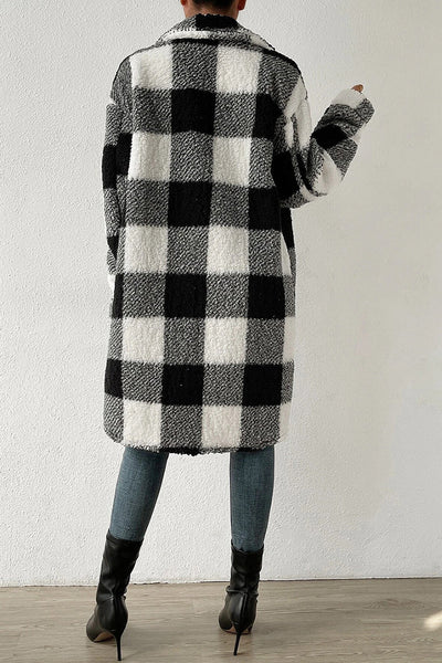 Casual Plaid Pocket Contrast Turndown Collar Outerwear