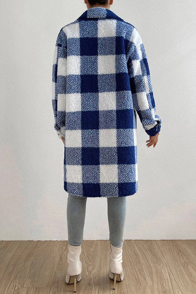 Casual Plaid Pocket Contrast Turndown Collar Outerwear