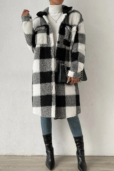 Casual Plaid Pocket Contrast Turndown Collar Outerwear