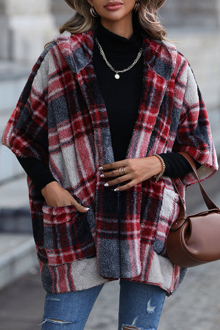 Street British Style Plaid Contrast Hooded Collar Outerwear