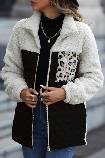 Casual Animal Print Pocket Turndown Collar Outerwear