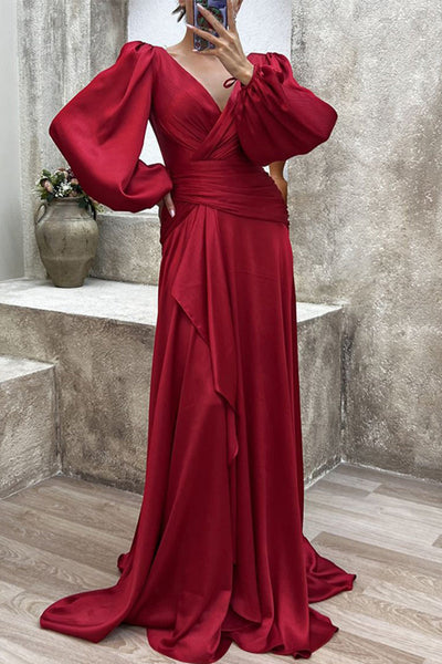 Elegant Formal Solid Fold V Neck Evening Dresses(3 Colors)