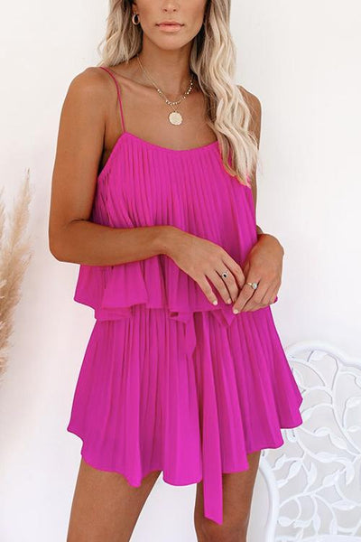 Pleated Belted Slip Mini Dress - girlyrose.com