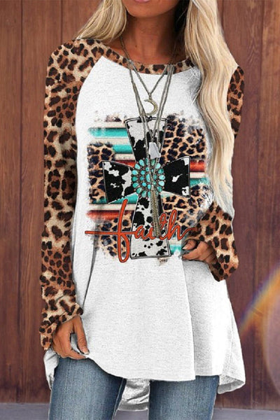 Casual Geometric Printing O Neck Tops