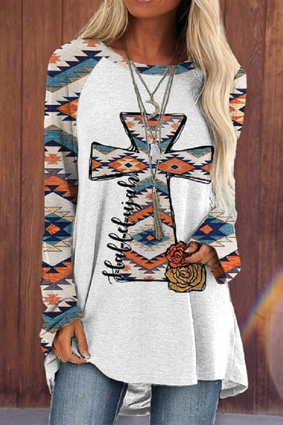 Casual Geometric Printing O Neck Tops