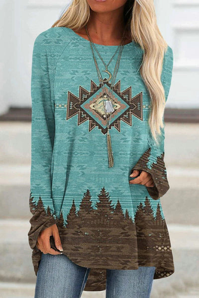 Casual Geometric Printing O Neck Tops