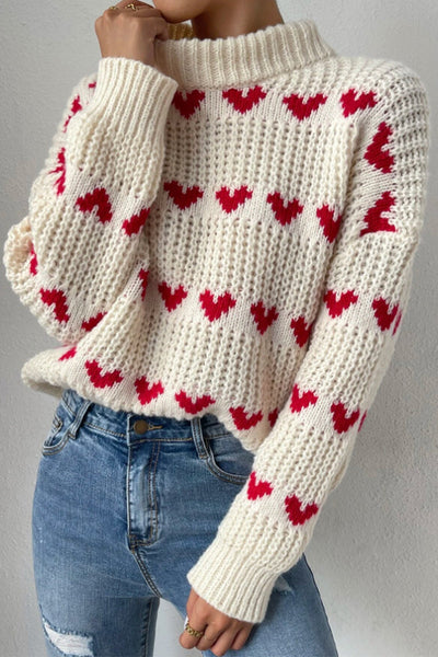 Casual Sweet Geometric Weave Turtleneck Tops