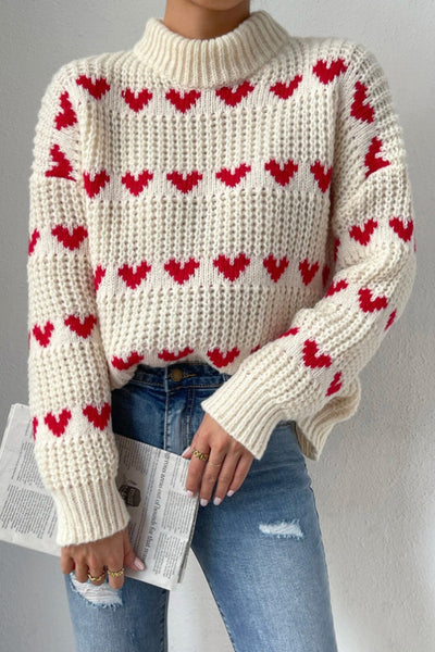 Casual Sweet Geometric Weave Turtleneck Tops