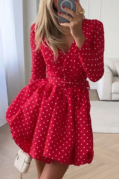 Sexy Polka Dot Printing V Neck A Line Dresses