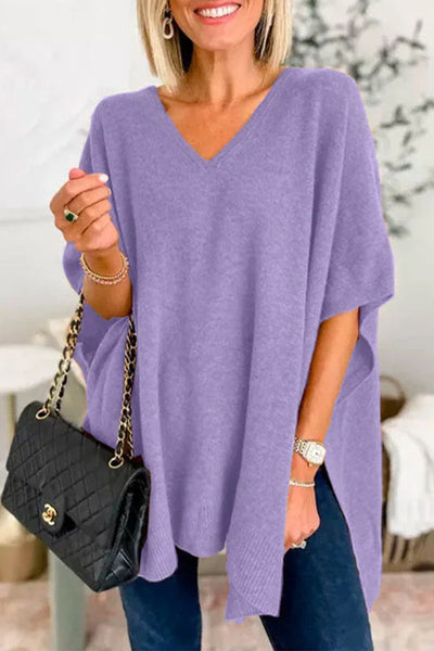 Casual Simplicity Solid Slit V Neck Tops