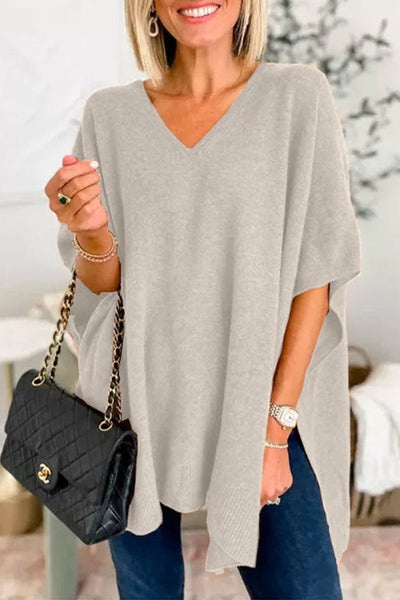 Casual Simplicity Solid Slit V Neck Tops