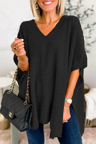 Casual Simplicity Solid Slit V Neck Tops