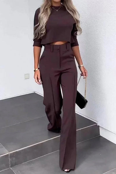 Casual Solid Pocket Half A Turtleneck Half Sleeve Two Pieces