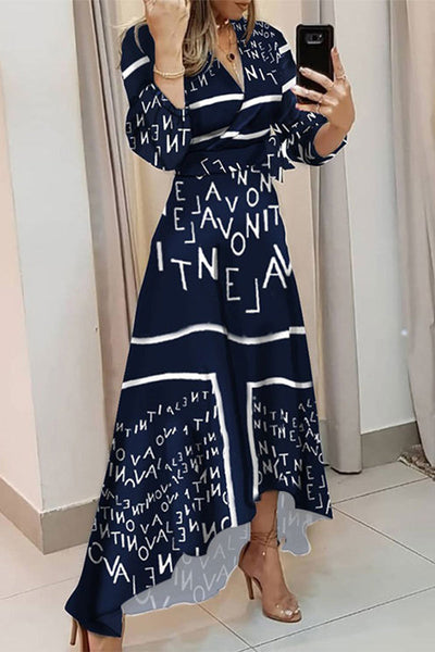 Casual Letter Printing V Neck Printed Dress Dresses