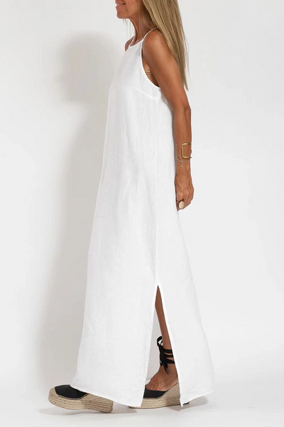 Casual Simplicity Solid Slit O Neck Sleeveless Dress Dresses