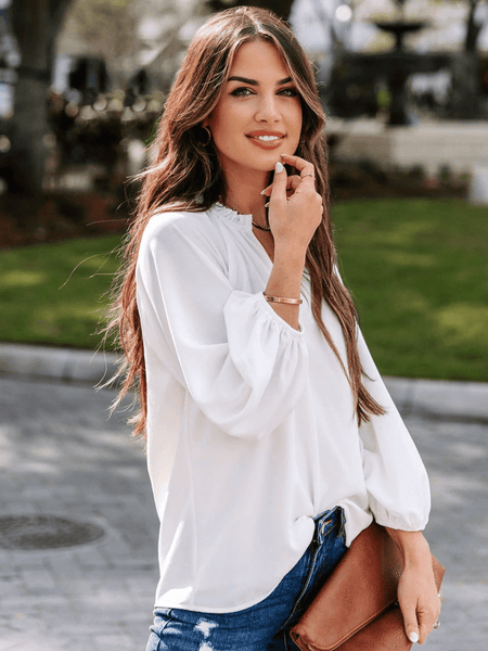 MARLENA BALLOON SLEEVE TOP - WHITE