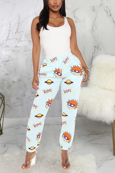 Cartoon Print Drawstring Sweaterpants - girlyrose.com