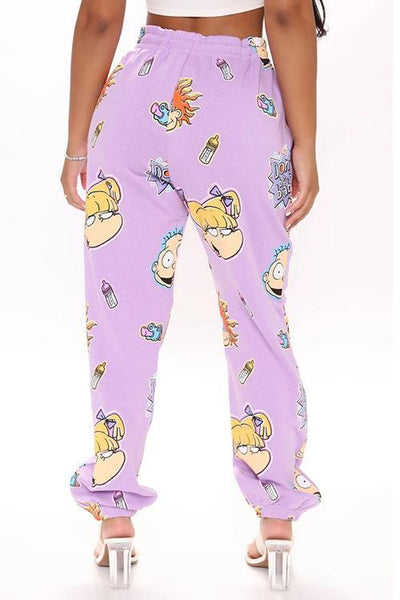 Cartoon Print Drawstring Sweaterpants - girlyrose.com