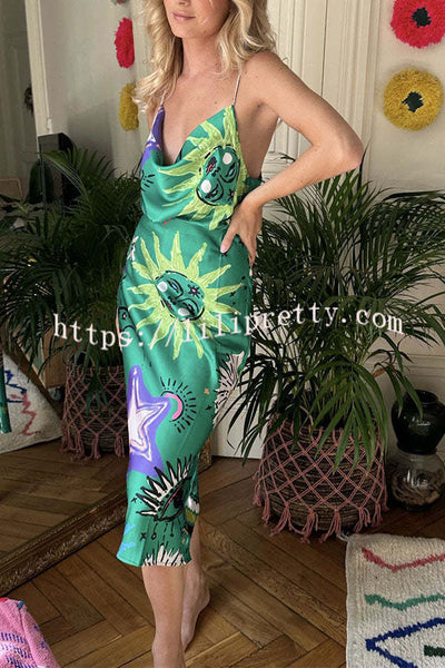 Space Green Satin  Midi Dress