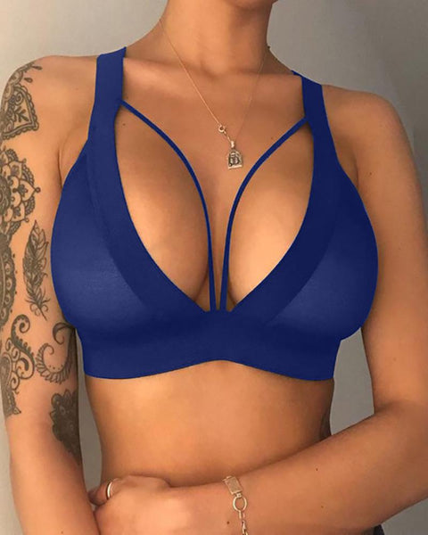 Cutout Mesh Breathable Thick Strap Bralette - girlyrose.com