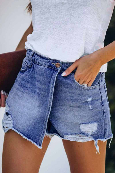 Ripped & Repaired Denim Skirt Shorts