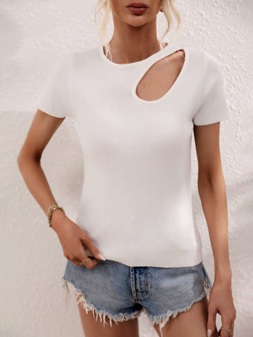 JULISSA RIBBED CUT-OUT KNIT TOP - CREAM