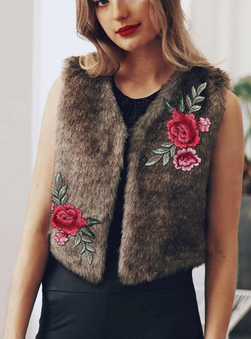 Embroidered Fur Vest Wool Vest Short Fur