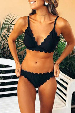 Solid Ruffles Bikini Set - girlyrose.com