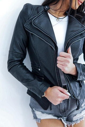 Zipper Slim Leather Jackets - girlyrose.com